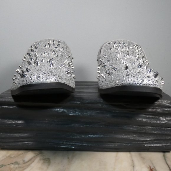 NICE! Stylish Formal Enzo Romeo Men Rhinestones Spikey Studs Loafers Silver 9